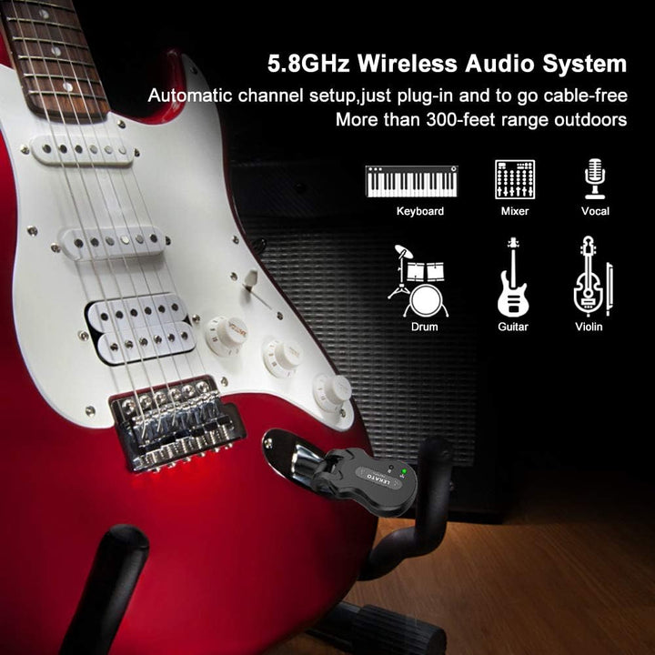 LEKATO 5,8 GHz Drahtloses Gitarrensystem Drahtloses Gitarrensystem Wiederaufladbares digitales Gitar