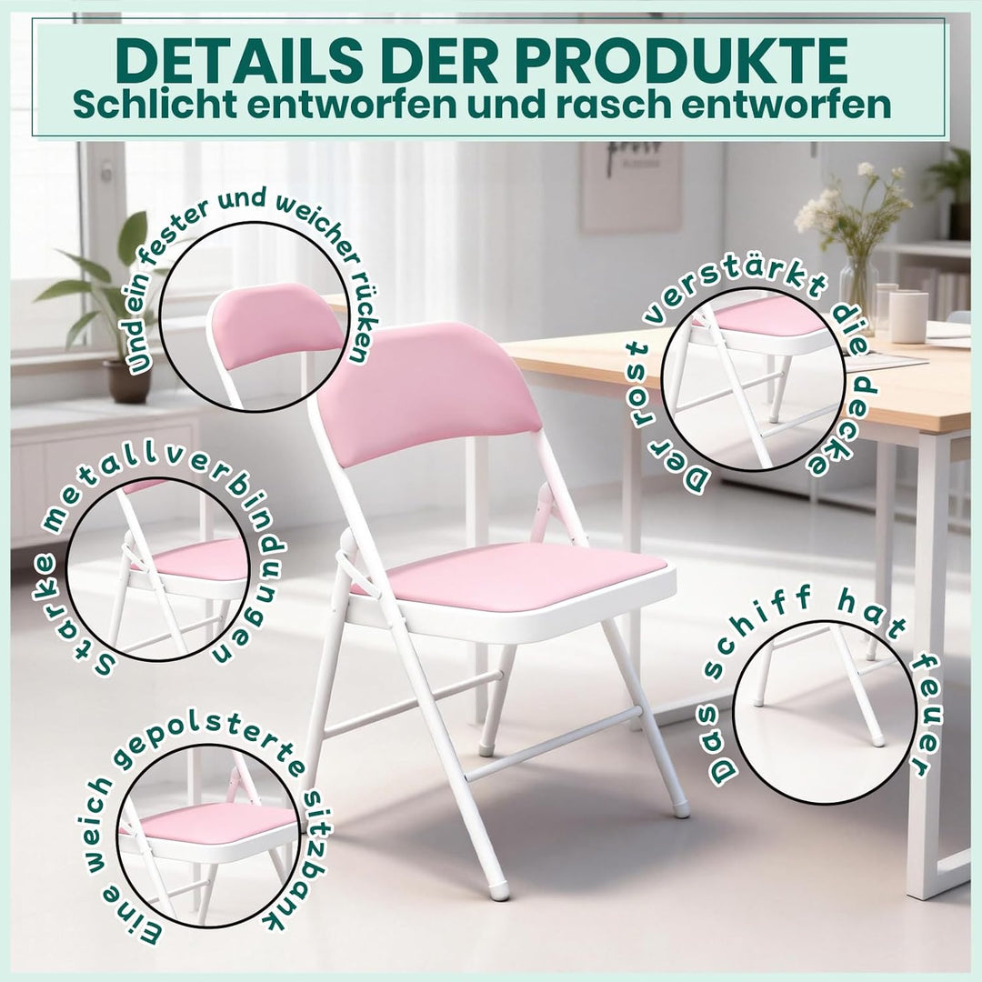 Klappstuhl mit PU-Leder & Polsterung, Stabiler Metallrahmen, Leicht & Platzsparend, für Büro, Zuhaus