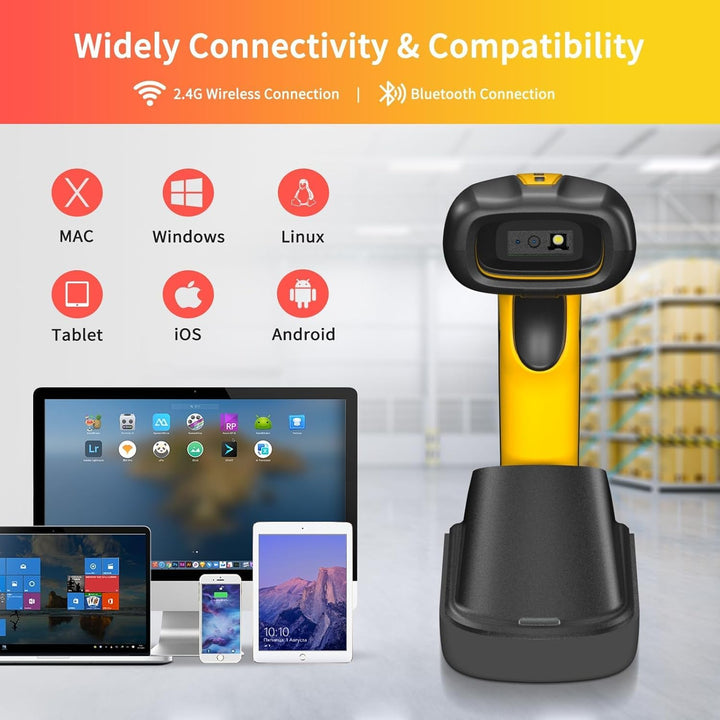 NETUM Industrieller Barcode Scanner 2D QR Bluetooth Mit Dock, Kabelloser 1D/2D Scanner, 2600mAh Akku