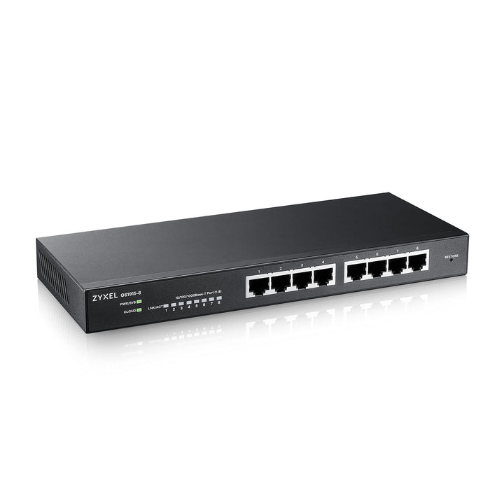 Zyxel GS1915-8, 8-Port GbE Smart hybrid Mode Switch, standalone or NebulaFlex Cloud, Desktop, fanles
