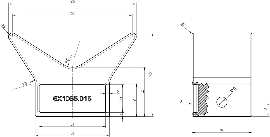 KNOTT Bugfender V-Form 160x75x105 mm für Bootsanhänger, Buganschlag Bootstrailer zur Rumpf-Stabilisi