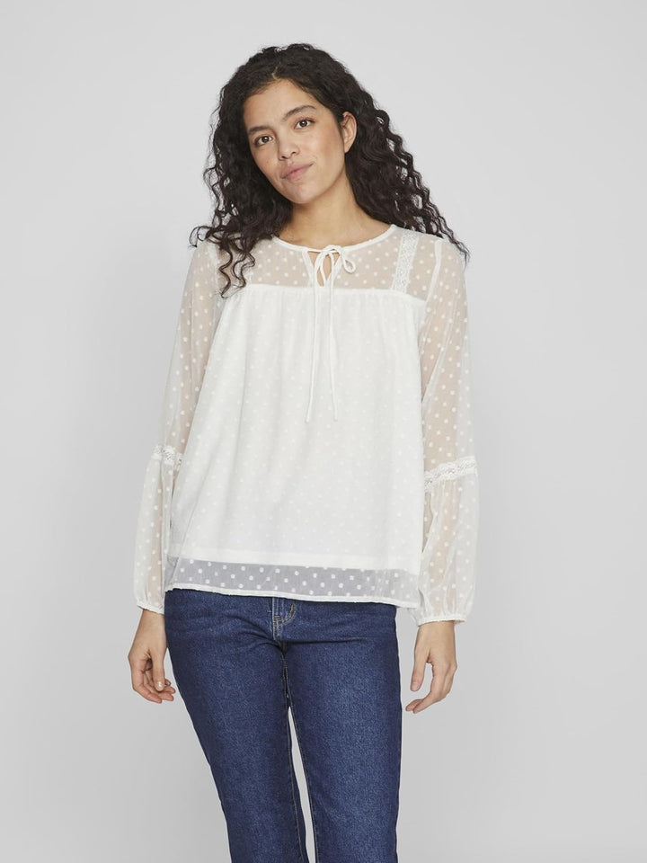 Vila Damen Viedee L/S Top/Su-Noos Bluse 36 Snow White, 36 Snow White