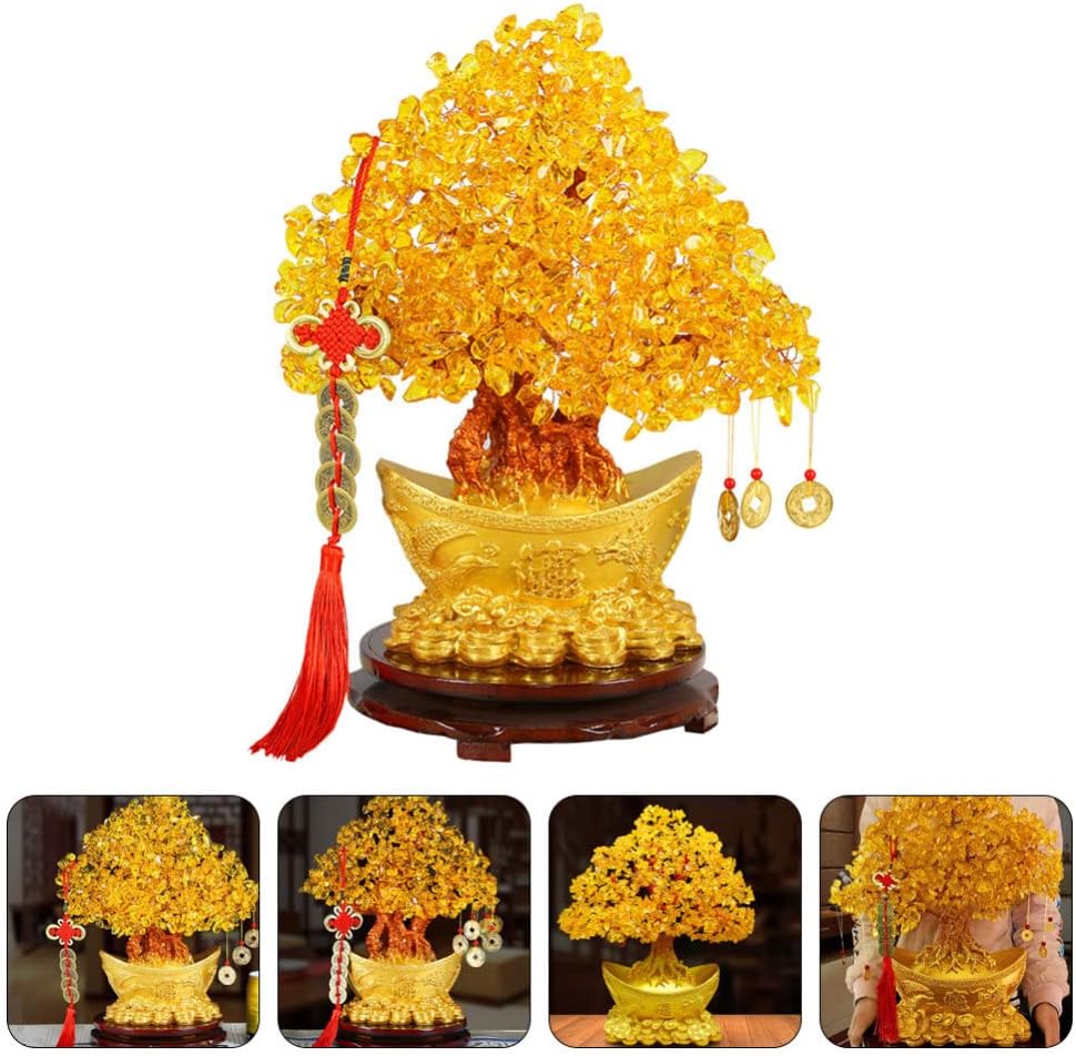 BESPORTBLE Chinesische Geldbaum Bonsai Glücksbaum Deko Feng Shui Baum Kristallbaum Chinesische Neuja