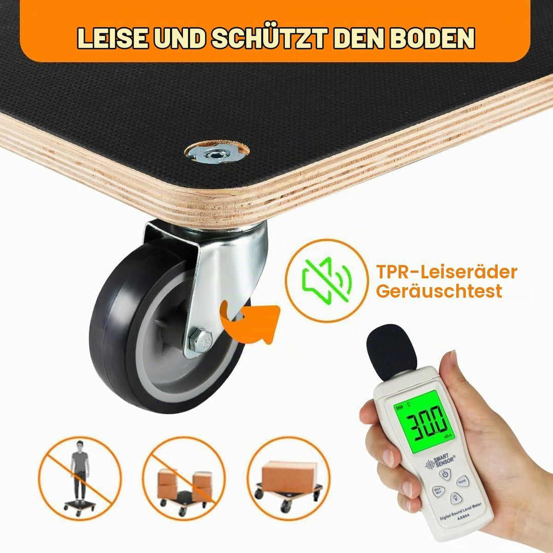 Transportroller aus Holz, 38x38cm, 250kg Traglast, 2 Stück Square, Square