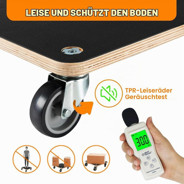 Transportroller aus Holz, 38x38cm, 250kg Traglast, 2 Stück Square, Square
