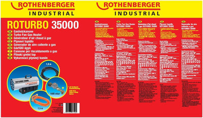 Rothenberger Industrial Gas – Heiz – Kanone/Gebläse RoTurbo 35000 inkl. Piezo-Zündung, Schlauch & Sc