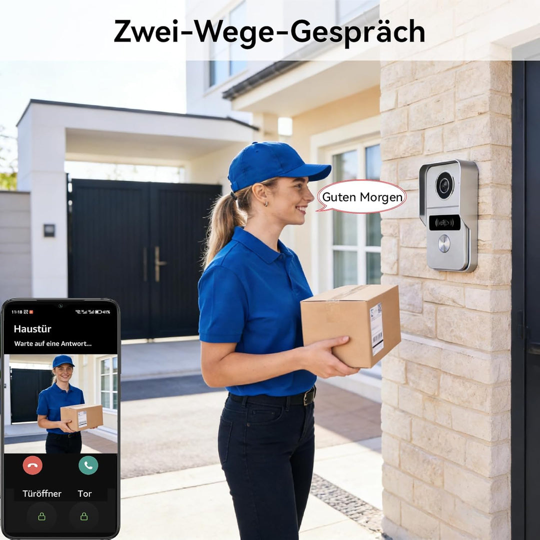 Video Türklingel mit Kamera, 2-Draht, Türsprechanlage mit 7" Farb-Touchscreen, Entsperren und Zwei-W