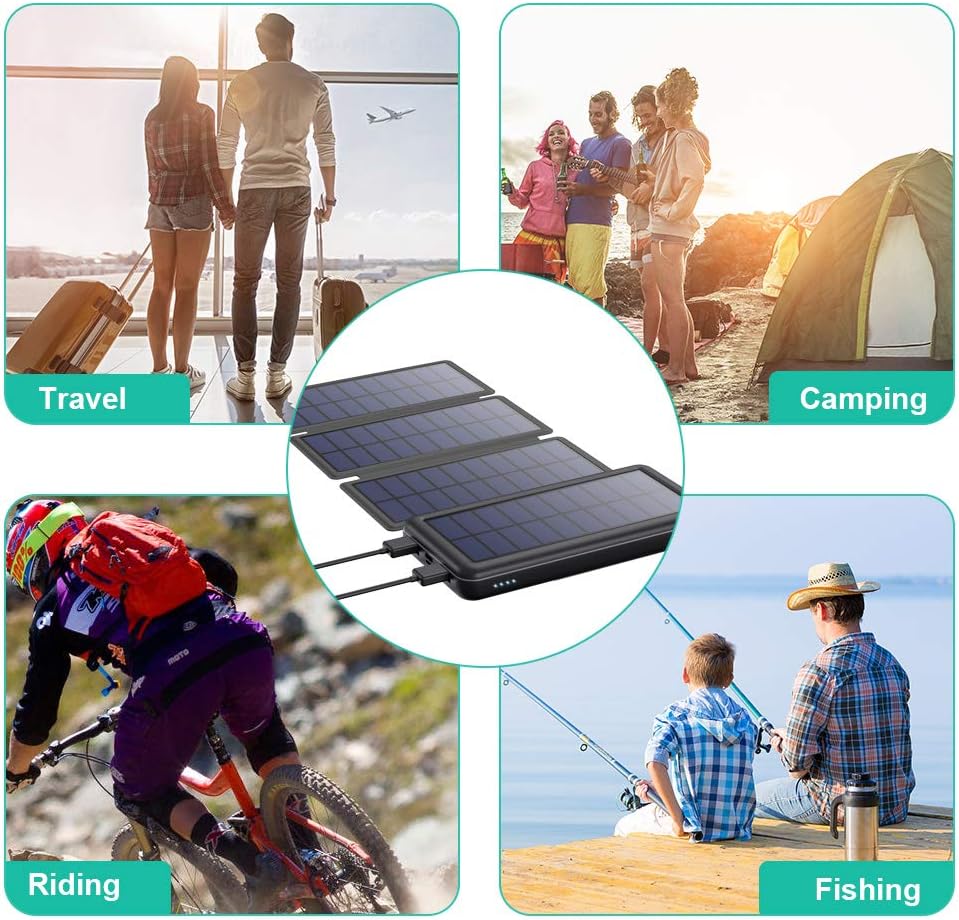iPosible Solar Powerbank 26800mAh,Power Bank mit 4 Faltbar Externes Solarpanel Solarladegeräte 2 Aus