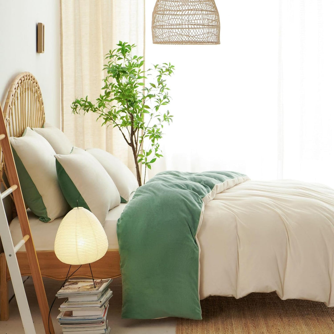 Tospass Winter Bettwäsche 200x200cm 3 Teilig Plüsch Flanell Fleece Creme Weiss Frucht Grün Warm Wint