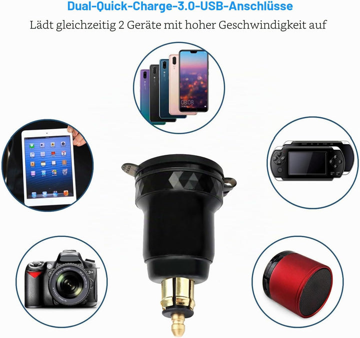 DIN Powerlet Stecker auf Dual Quick Charge 3.0 USB Ladeadapter mit Voltmeter und Schalter für Motorr