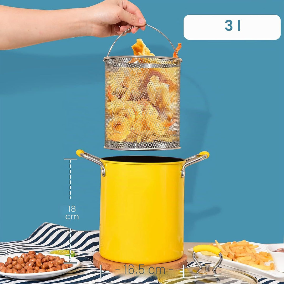 PARACITY 3 L Friteuse mit Siebkorb, Klein Frittiertopf öl mit Anti-Verbrühungs-Silikongriff, 304 Ede