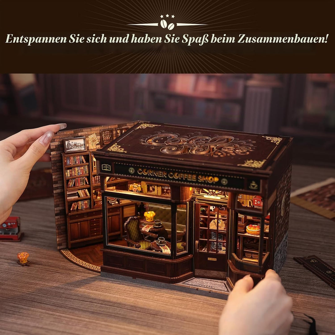 Book Nook Kit - Miniatur Puppenhaus mit LED: 3D Holz-Puzzle Buchstütze, Retro-Deko Bücherregal, klas
