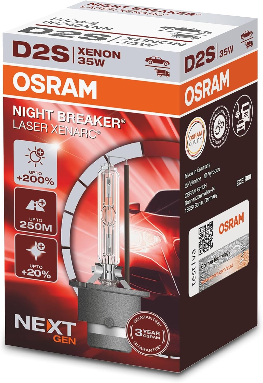 OSRAM XENARC NIGHT BREAKER LASER D2S Next Generation, +200 % mehr Helligkeit, HID Xenon-Scheinwerfer