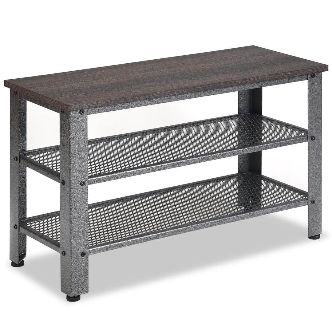 Giantex Schuhbank, Schuhregal mit 2 Gitterablagen, Sitzbank mit Stauraum, Schuschrank Industriedesig