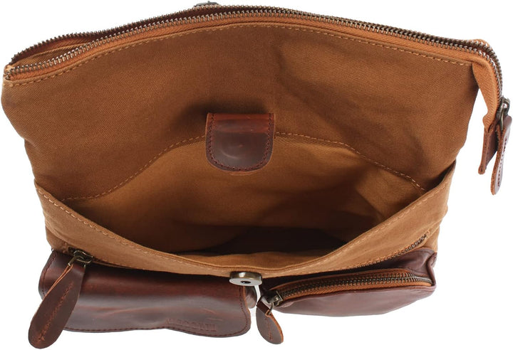 LECONI Umhängetasche Canvas &amp; Leder kleine Schultertasche Handtasche Damen + Herren Vintage Retro St