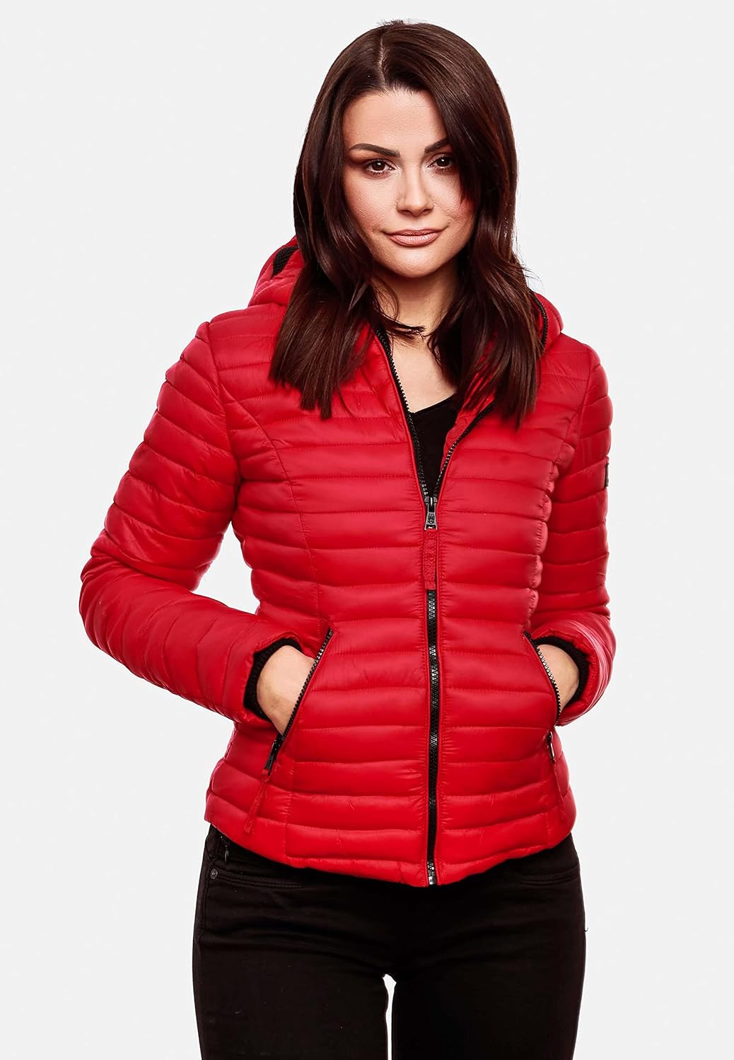 Navahoo Damen Damen leichte Übergangsjacke Steppjacke mit Kapuze Kimuk XS-XXL XS Rot, XS Rot