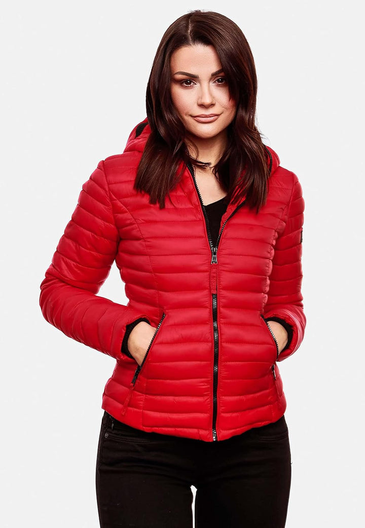 Navahoo Damen Damen leichte Übergangsjacke Steppjacke mit Kapuze Kimuk XS-XXL XS Rot, XS Rot