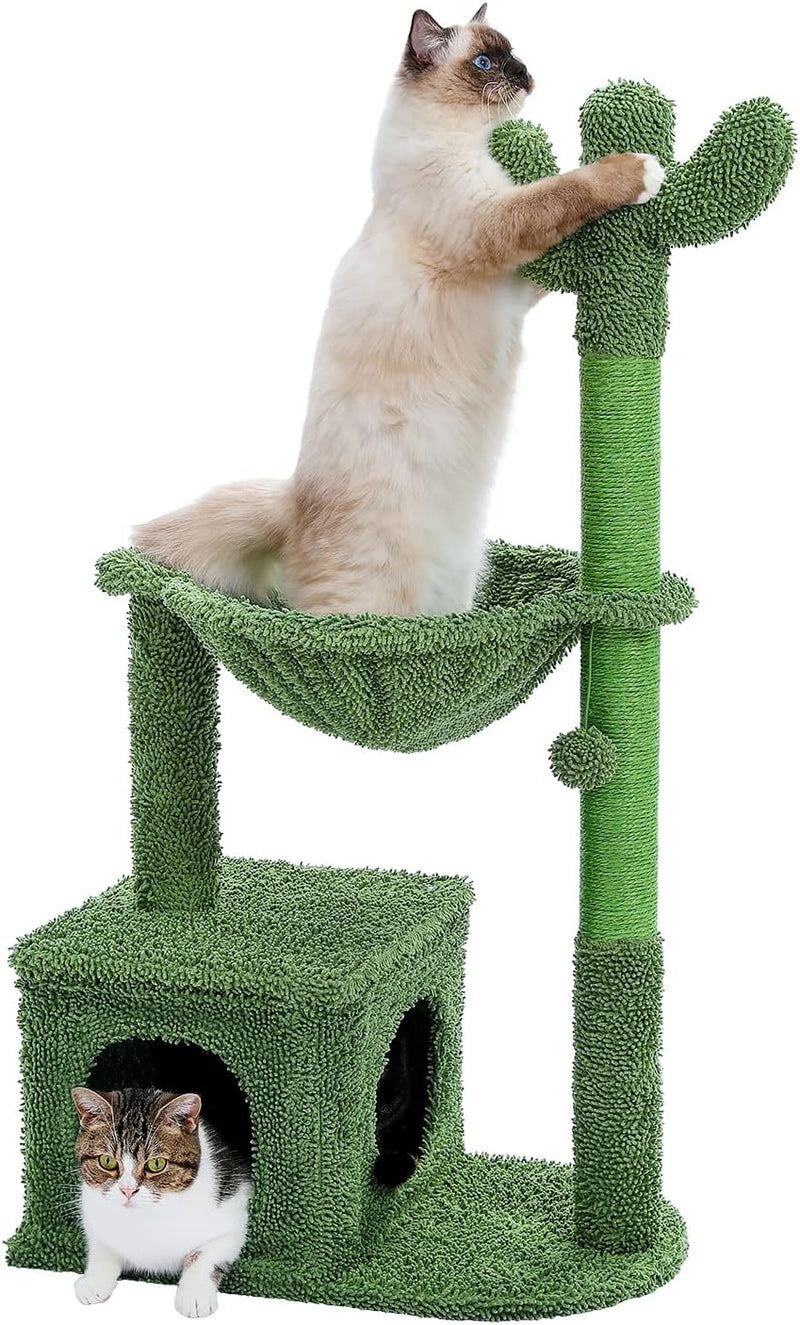 PAWZ Road Kaktus Katzenbaum für Hauskatzen, Katzenkletterbaum Katzenspielturm mit Hängematte, Katzen
