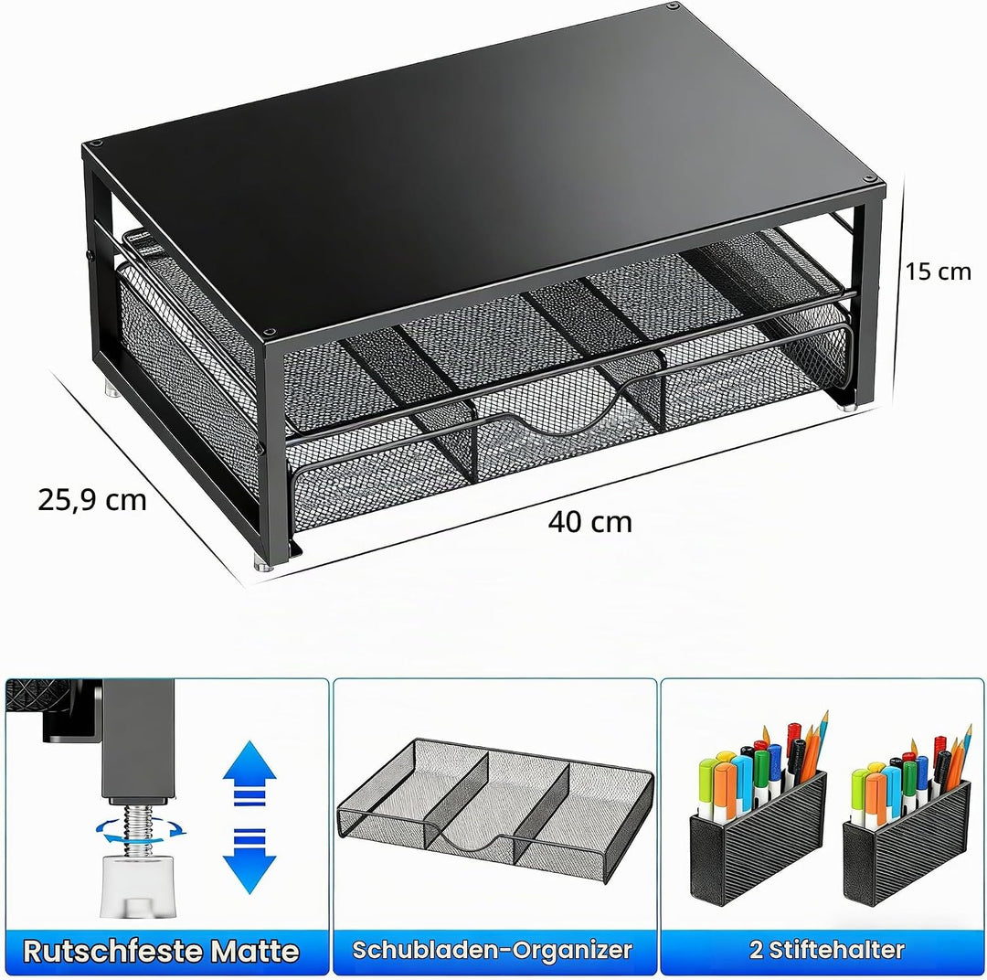 Monitorständer mit Schublade, Schreibtischorganizer und Zubehör, 2-stufiger Computer Monitor Erhöhun
