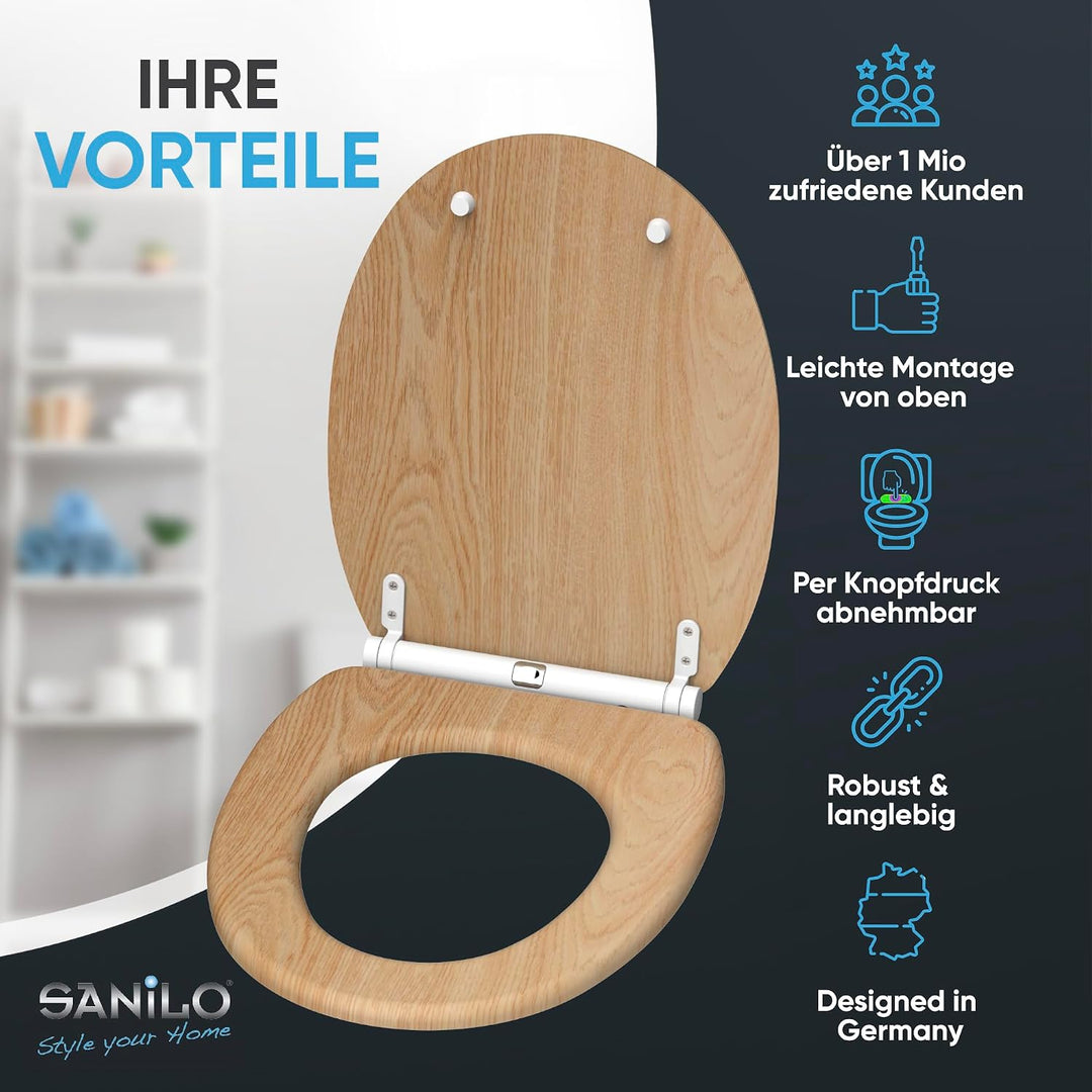 Sanilo WC Sitz mit Absenkautomatik, viele schöne Holz Toilettendeckel zur Auswahl, hochwertige und s