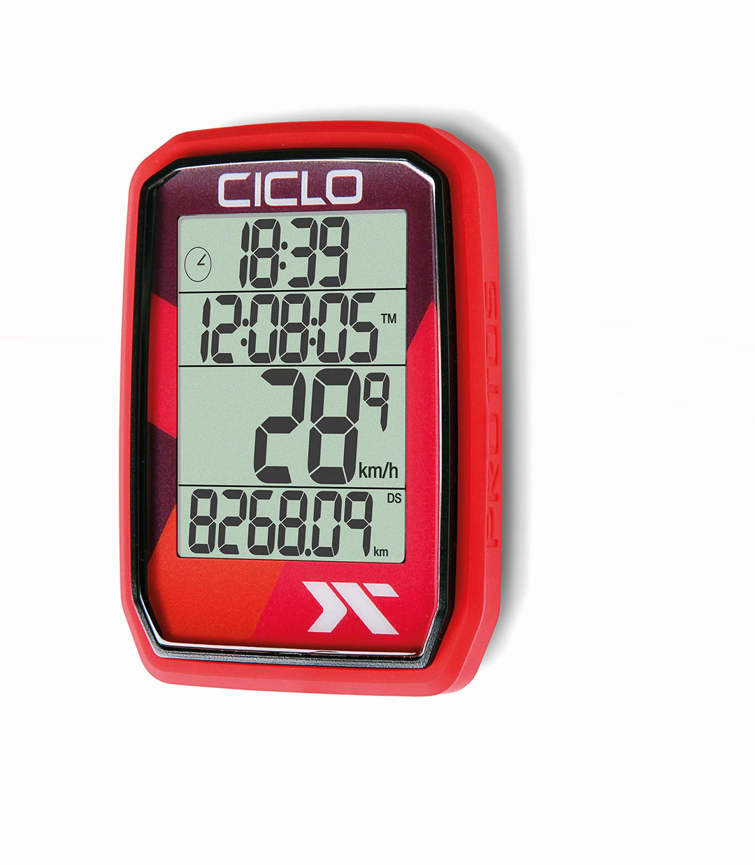 CICLO PROTOS 105 verkabelter Fahrradcomputer, mit 5 automatischen Funktionen, Rot