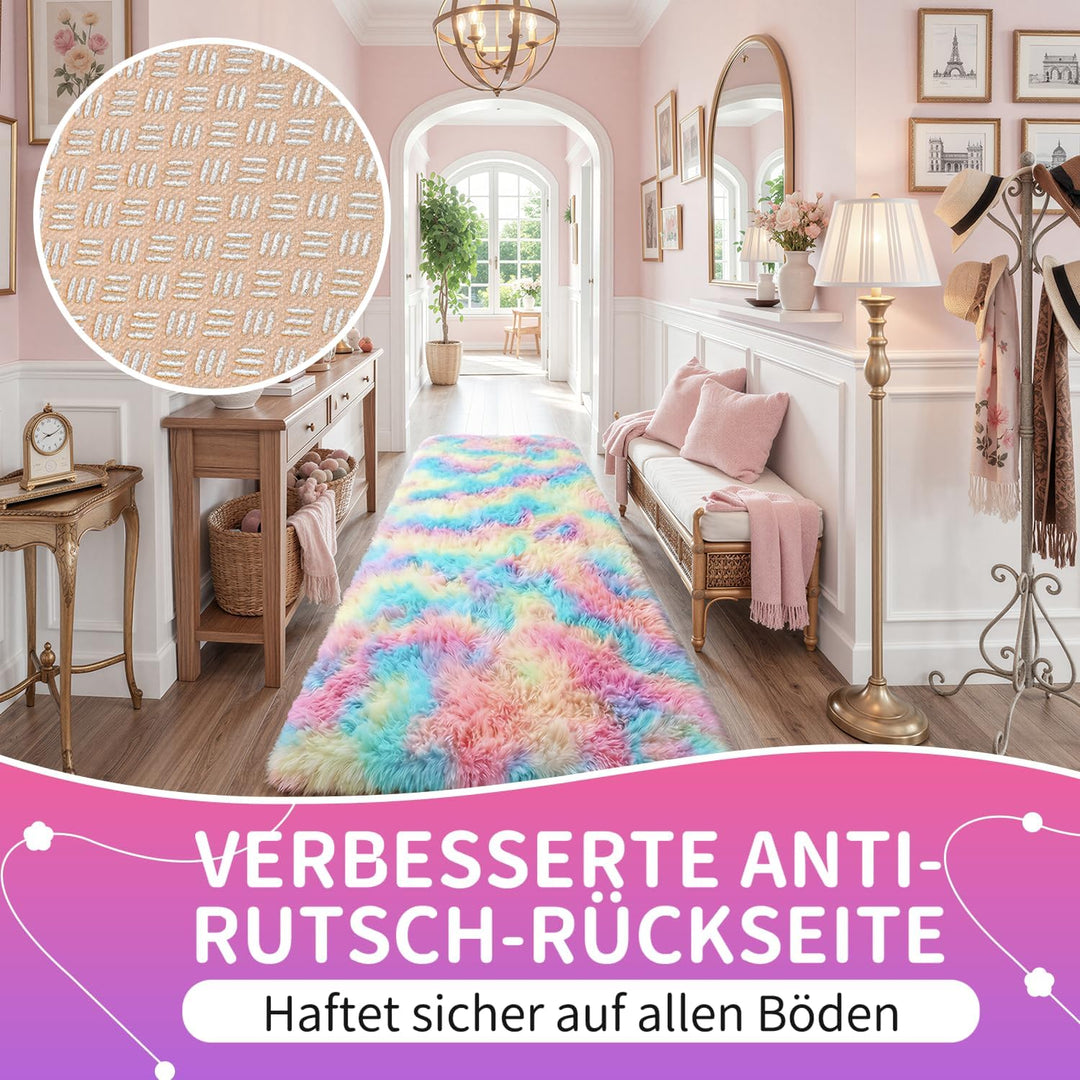 VOFUSHON Wohnzimmer Hochflor Teppich,Shaggy Flur Läufer Teppich Modern Flauschiger Weich Bunte Batik