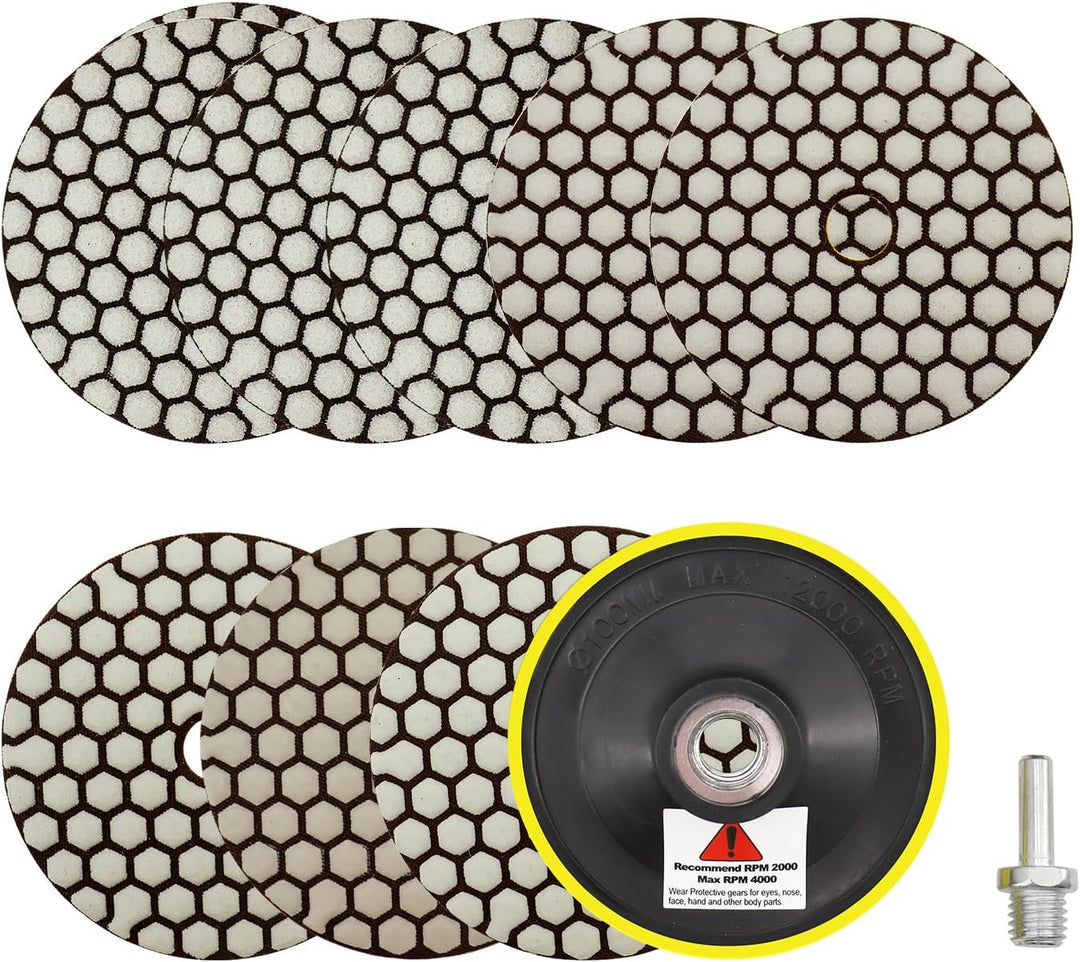 Trocken Diamant Polierpad 100mm 8 Stücke Körnung 50x3/100x2/200/400/800 Polierscheiben mit M14 Stütz