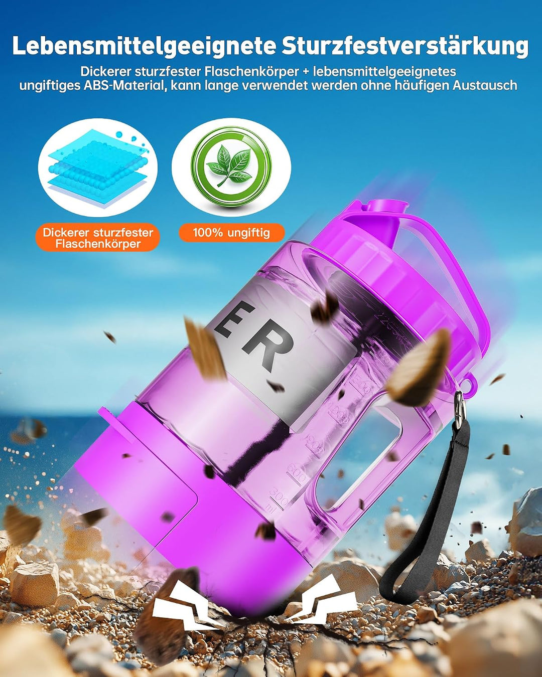 lesotc 2200 ml Trinkflasche für Hunde, Tragbare XXL extra grosse Hundetrinkflasche für unterwegs – C