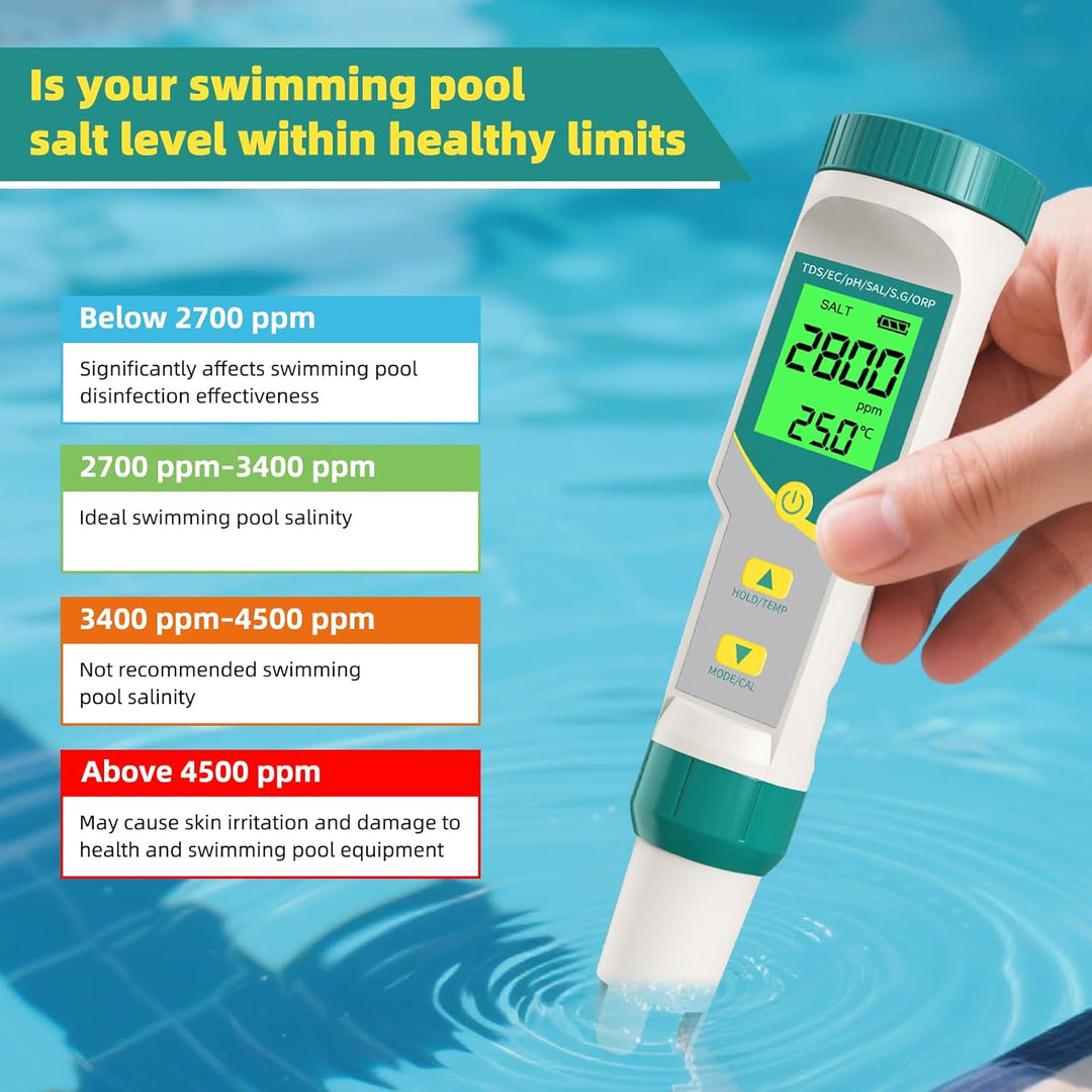 7in1 PH Messgerät Wasser, TDS, ORP, Salz, Temp - PH Wert Messgerät, ein praktisches tragbares Messge