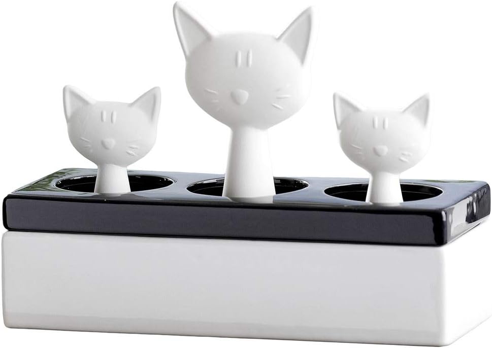 Wenko 52608100 Luftbefeuchter Katzenfamilie - Keramik-Verdunster, 22 x 15.5 x 8.5 cm, weiss-schwarz