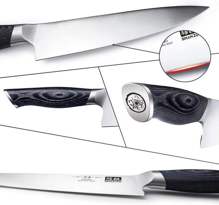 SHAN ZU Kochmesser Küchemesser 20CM Extra Scharfe Profi Messer aus Hochwertigem Carbon Edelstahl Che