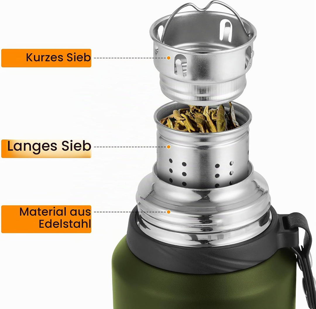 Edelstahl Thermosflasche mit Becher - 800ml Thermoskanne Doppelwandige Isolierkanne - Auslaufsicher