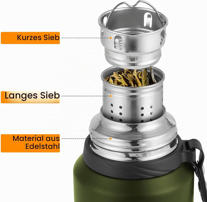 Edelstahl Thermosflasche mit Becher - 800ml Thermoskanne Doppelwandige Isolierkanne - Auslaufsicher