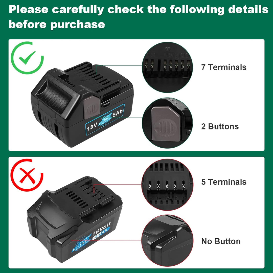 LabTEC 2 Packs BSL1830 Batterie für Hitachi, 18V 5000mAh Lithium Akku für Hitachi BSL1815 BSL 1815X
