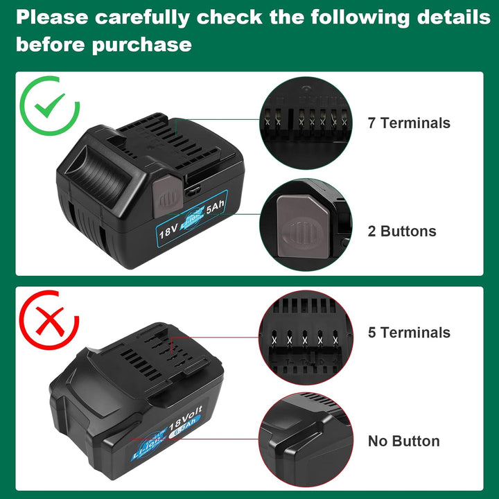 LabTEC 2 Packs BSL1830 Batterie für Hitachi, 18V 5000mAh Lithium Akku für Hitachi BSL1815 BSL 1815X