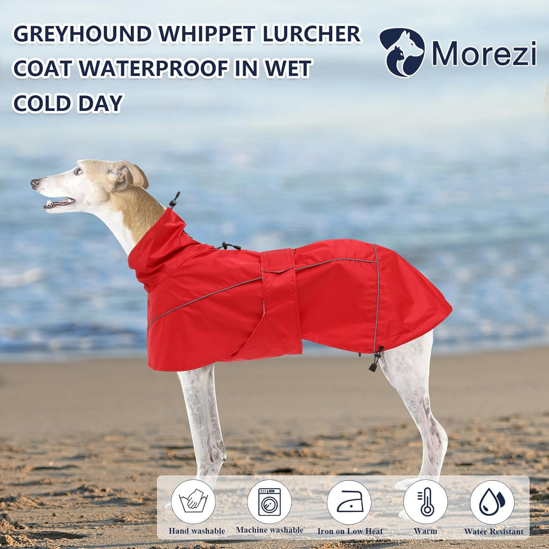 MOREZI Windhund-Regenmantel, regenfest/wasserdicht, hoher Bund mit verstellbarem Kordelzug und Hüftg