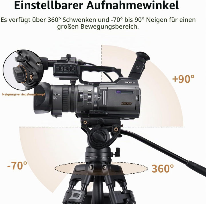 Cayer BF30L Video-Stativ mit Fluid-Kopf, 73" Heavy Duty Stativ mit 360 Grad Fluid-Kopf und Schnellwe