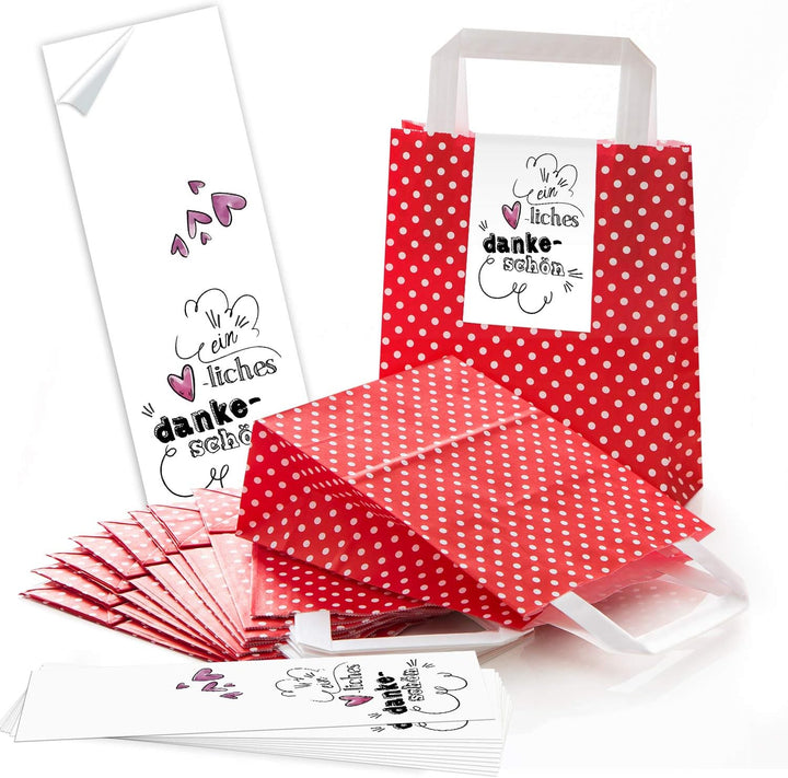 Logbuch-Verlag 50 rot weiss gepunktete Papier Tragetaschen Geschenkbeutel Geschenktaschen 18 x 8 x 2