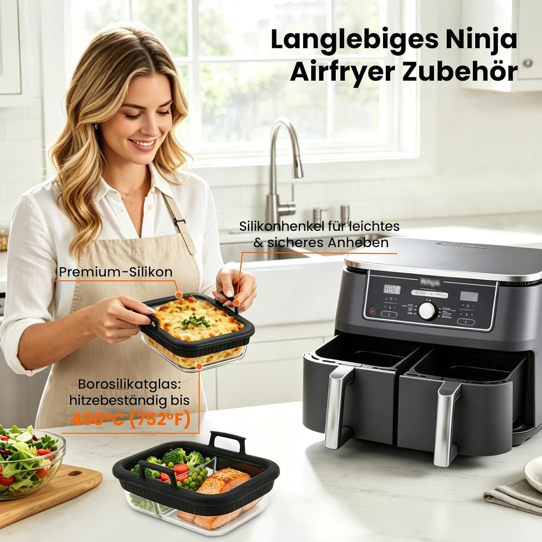 Glas Auflaufform Airfryer für Ninja AF400EU/AF500EU/SL400EU, Auflaufform Heissluftfritteuse mit Hera