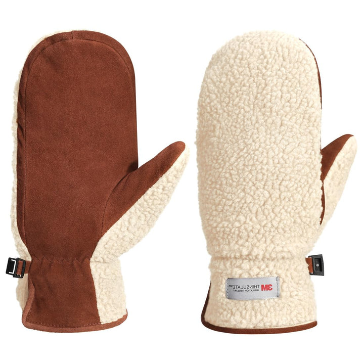 Harssidanzar Damen Winter Lederhandschuhe Outdoor Warm gefüttert Skifahren Fäustlinge SL020EU M Beig
