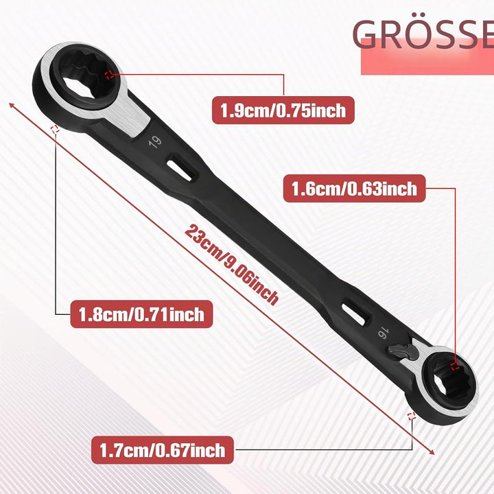 4-in-1 umkehrbarer Ratschenschlüssel-Set metrisch 16mm 17mm 18mm 19mm Doppel-Ringschlüssel-Set Ratsc