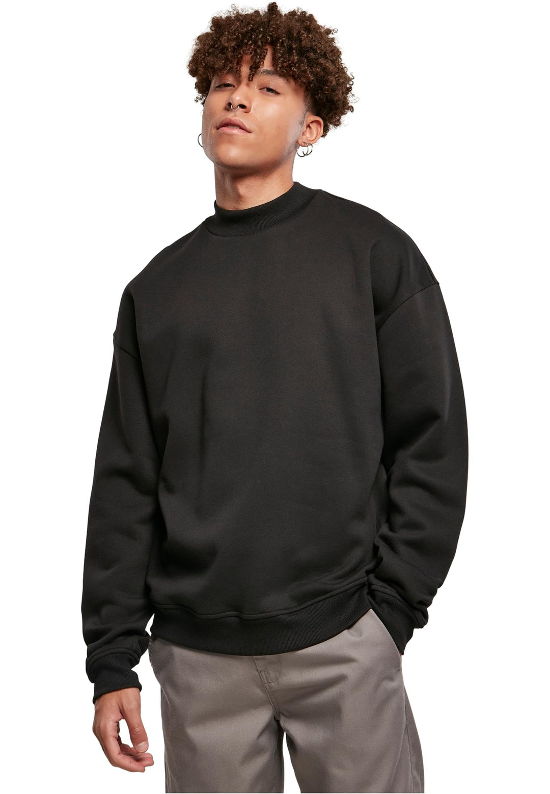 Urban Classics Herren Pullover mit hohem Rippkragen, weites Mock Neck Sweatshirt, überschnittene Sch
