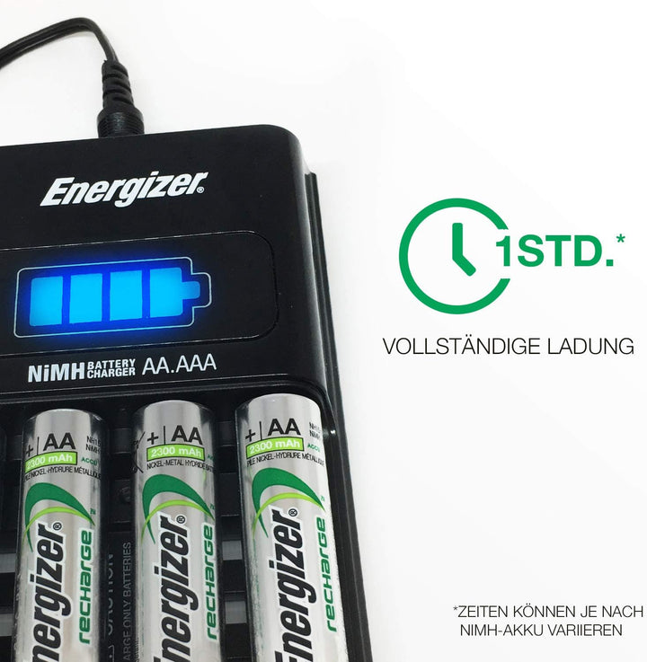 Energizer Recharge 1-Stunden Akku Ladegerät für wiederaufladbare Batterien der Grössen AA und AAA 1-