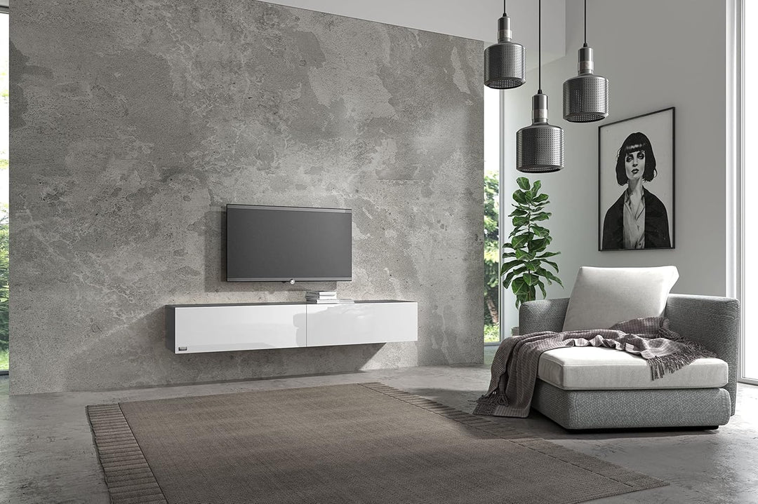Wuun® TV Lowboard TV Board hängend I 100cm-280cm I Hängeschrank Wohnwand/Somero I Schwarz-Matt/Weiss