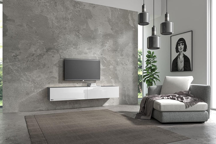 Wuun® TV Lowboard TV Board hängend I 100cm-280cm I Hängeschrank Wohnwand/Somero I Schwarz-Matt/Weiss