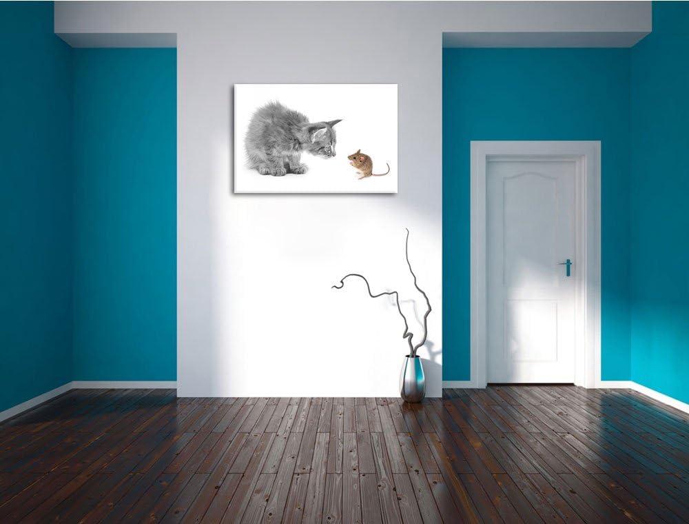 Katz und Maus schwarz/weiss Format: 100x70 auf Leinwand, XXL riesige Bilder fertig gerahmt mit Keilr