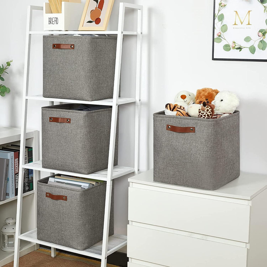 Mangata Collapsible Storage Cube Boxen, 25CM Cube Leinen gewebtes Gewebe Lagerung Körbe mit Leder Gr