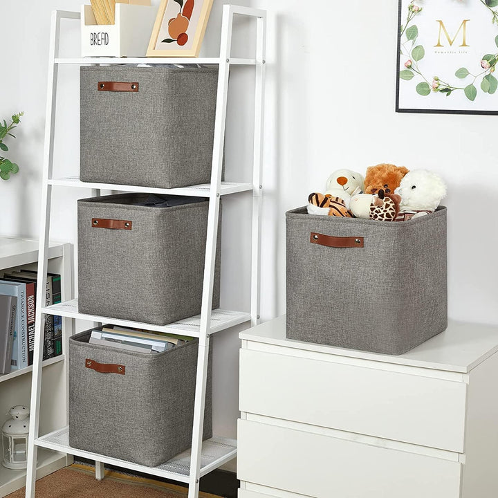 Mangata Collapsible Storage Cube Boxen, 25CM Cube Leinen gewebtes Gewebe Lagerung Körbe mit Leder Gr