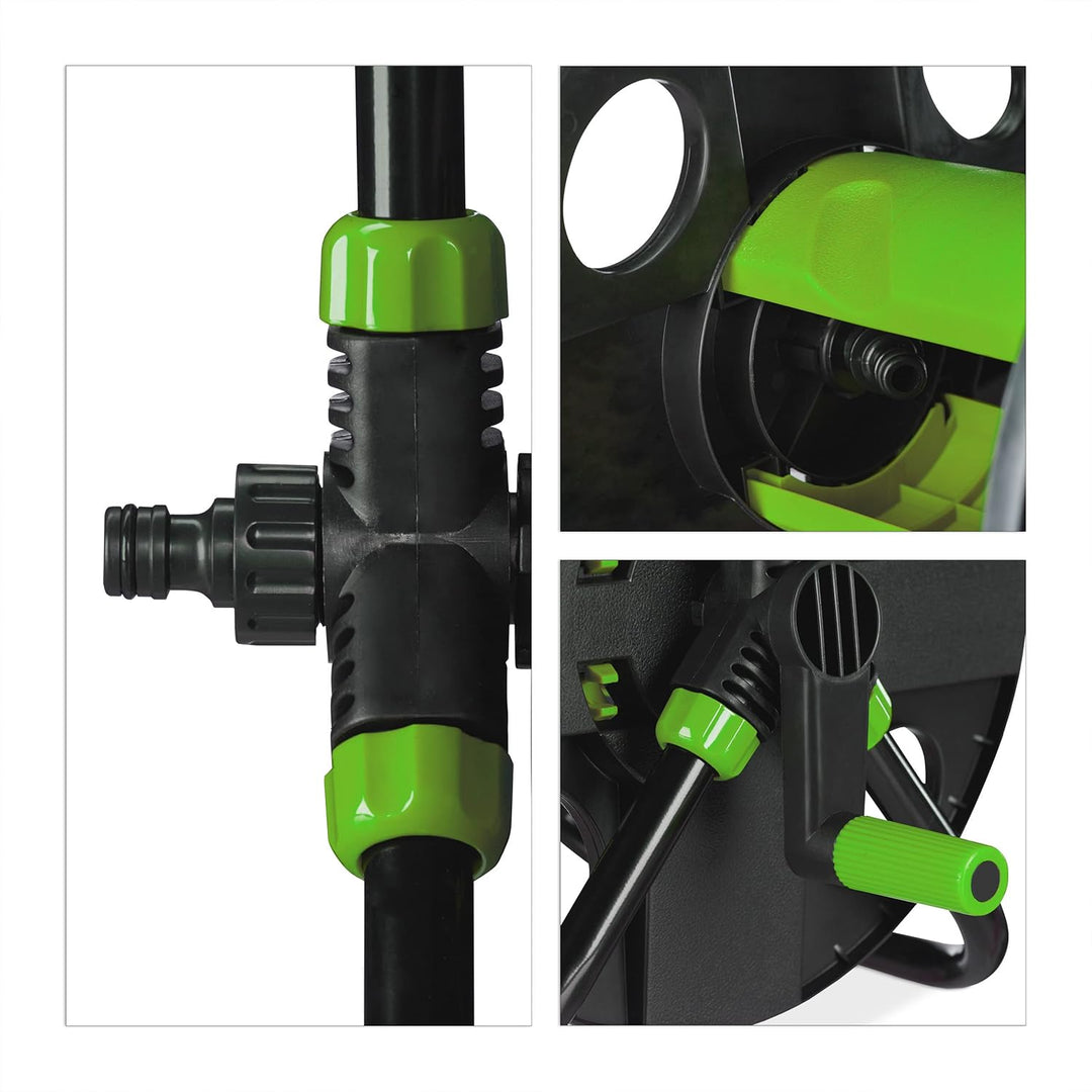 Relaxdays Schlauchtrommel, für 30 m 1/2" Schlauch, Stahl, Kunststoff, Schlauchhalter, HBT: 38 x 42 x