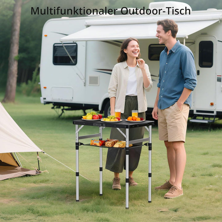 Anbte Campingtisch Klappbar 58x40cm Aluminium-Rahmen & Kunststoff-Tischplatte mit 3 Höhen Verstellba